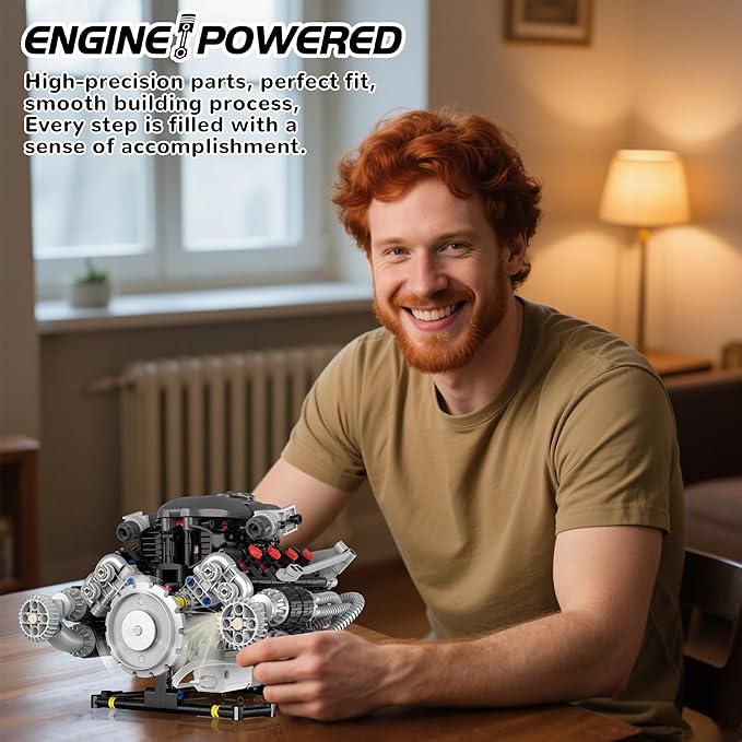 Mini V8 Engine Model Kit Building Sets That Runs Technic with Motor APP Control &amp Light Collectible Mechanic Engineering for Adults Boys 14+