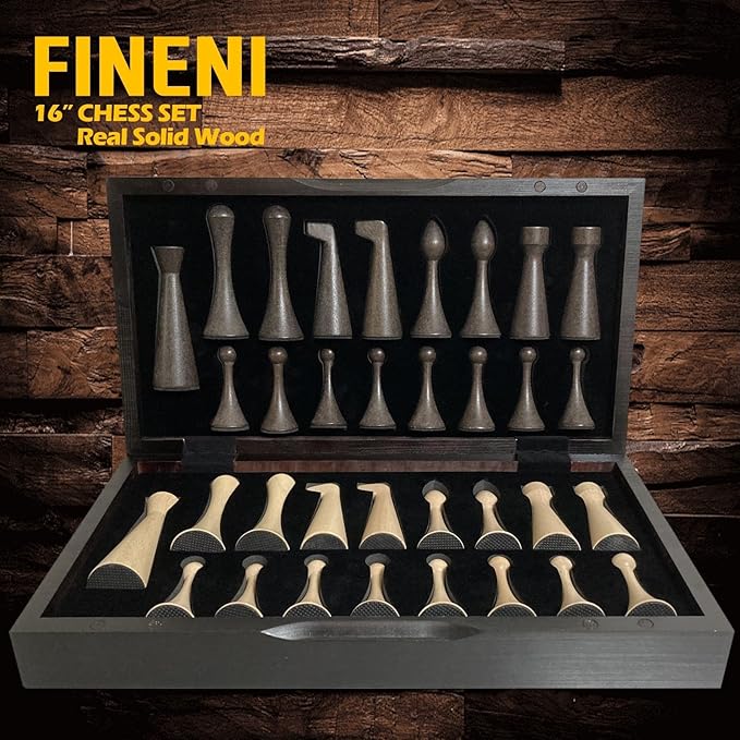 Luxurious 16 inch Real Luxurious Dark Colored Solid Wooden Chess Set. Durable Handmade Chess Board Game Sets with Storage Slots for 4.2” Weighted &amp Elegant Designed Wooden 34 Pieces (C16D)