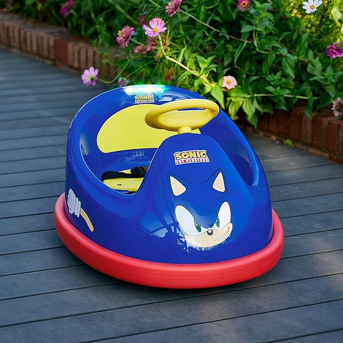 Sonic The Hedgehog Bumper Car for Kids 2 Speed Electric Vehicle Toddler Bumper Car with Remote Control and 360 Degree Turning 6V Motor LED Lights Gifts for Toddlers Large
