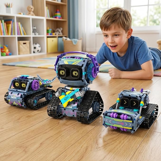 STEM Toys for Boys Ages 8-12 3 in 1 Robotics Kit with Smart Control Educational Erector Set to Build Robot Bulldozer or Truck 519 ABS Pieces USB Rechargeable