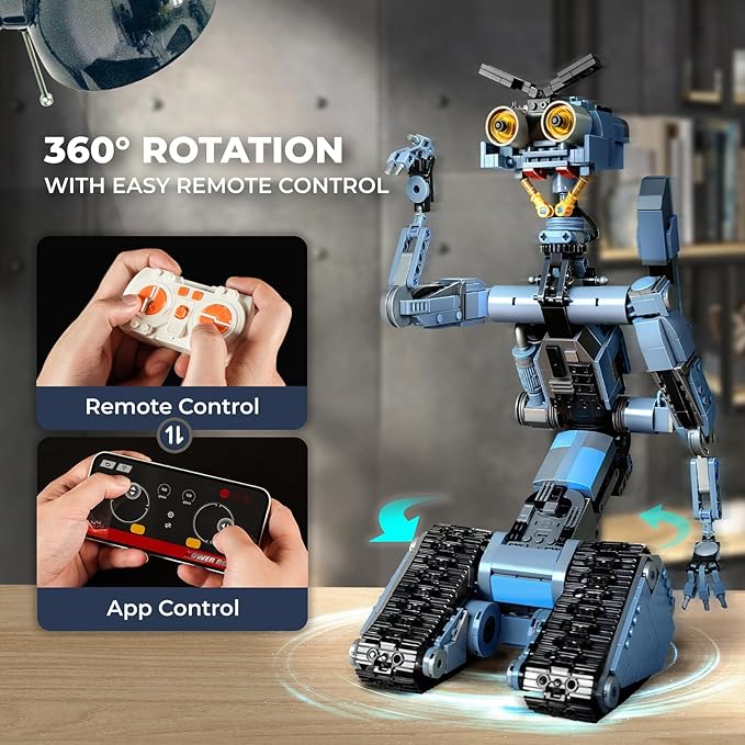 iATOM 1176 Pieces Johnny 5 Robot Building Set with Remote Control - Rechargeable Gift for Adults Men STEM Tech Movie Robotic Figure Model Kit