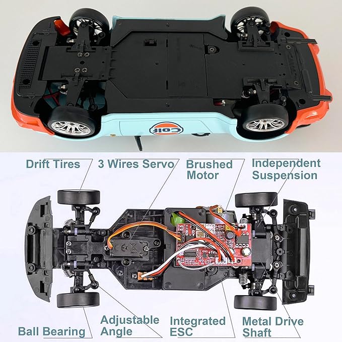 LDRC Drift Car with Gyro 1/18 RC Drift Car RWD Race Hobby RC Cars for Adult with Gyroscope Proportional Throttle Steering Metal Drive Shaft Independent Suspension Alloy Shell LD1898