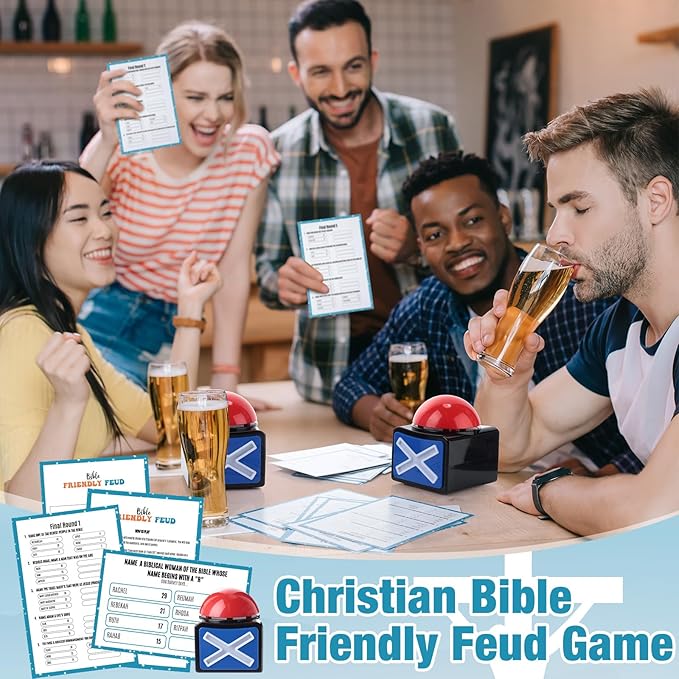 Christian Bible Friendly Game with 2 Answer Buzzers Religious Family Card Church Group Fun Trivia Quiz for Easter Party Office Class Team Building (Square)