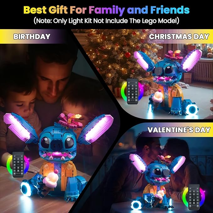 Upgraded Led Light Kit Compatible with Lego 43249 Stitch Toy Building Set Remote Control Version Compatible with Lego 43249 (Model Not Included)
