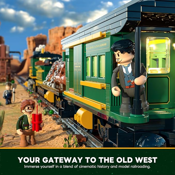 Wild West Freight Train Lighting Building-Bricks Set - Classic 4-4-0 Locomotive Model 1524 Pcs Ideas Kit for Adult and Teens