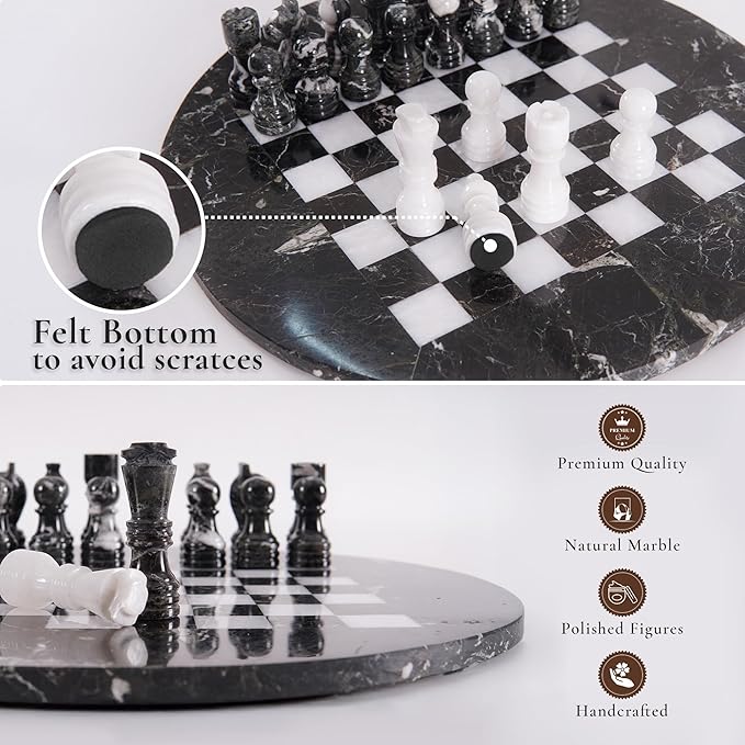 Marble Chess Set for Adults with Complementary Storage Box 15 Black &amp White Handmade Board Games for Adults Premium Chess Set Board Game with Extra Queens