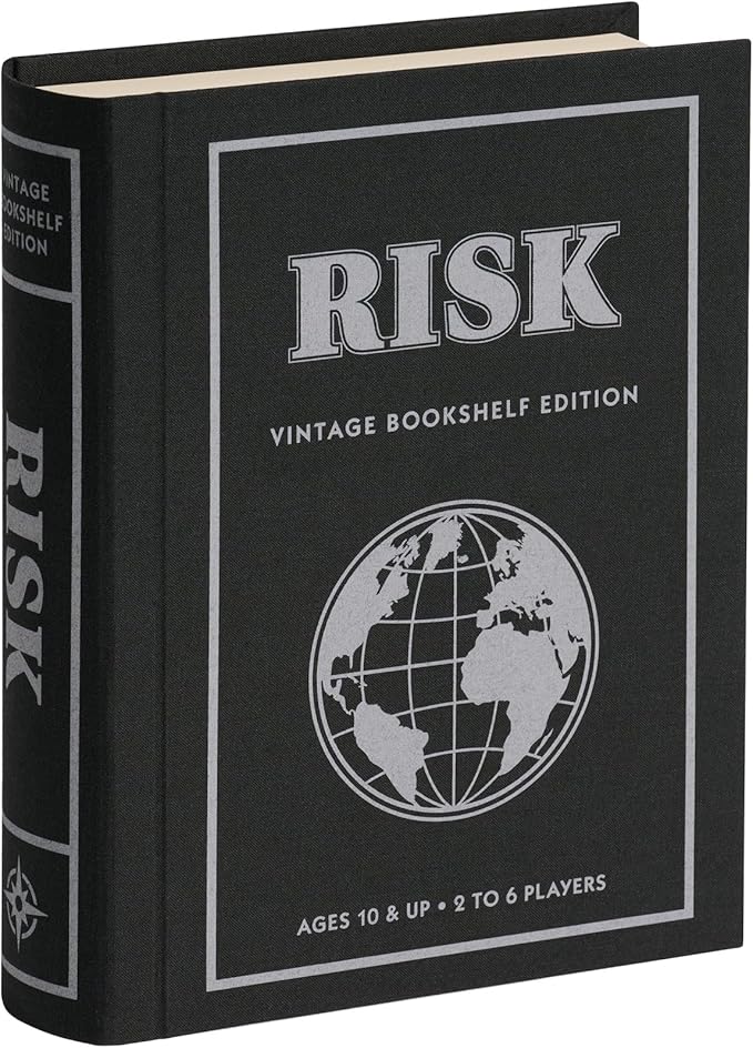 WS Game Company Risk Vintage Bookshelf Edition Linen Wrapped Book Box &amp Slipcase - Secret Mission Variant &amp 6 Armies - Strategy Board Games for Adults &amp Kids Ages 10+