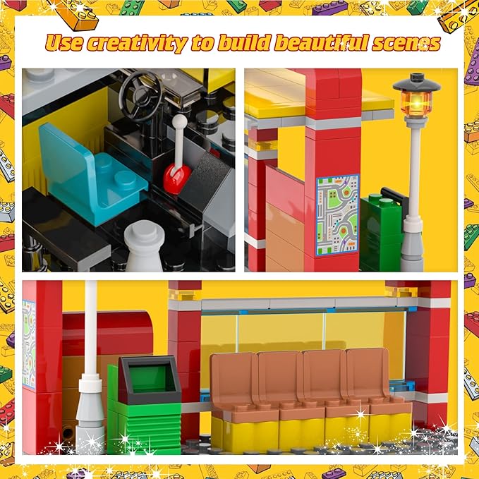 School Bus Building Blocks Set City School Day Bus Construction Playset with School Bus &amp Station Education Learning Roleplay STEM Brick Toys Ideal Gift for Kids Boys Girls Aged 6+ (488 Pieces)