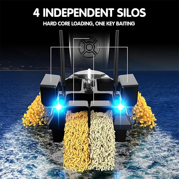 RC Bait Boat for Fishing with 4 Bait Containers 1640FT Remote Range Line Drop Cruise Control Dual 5200mAh Batteries LED Lights Hook Release &amp Carry Bag (Black)