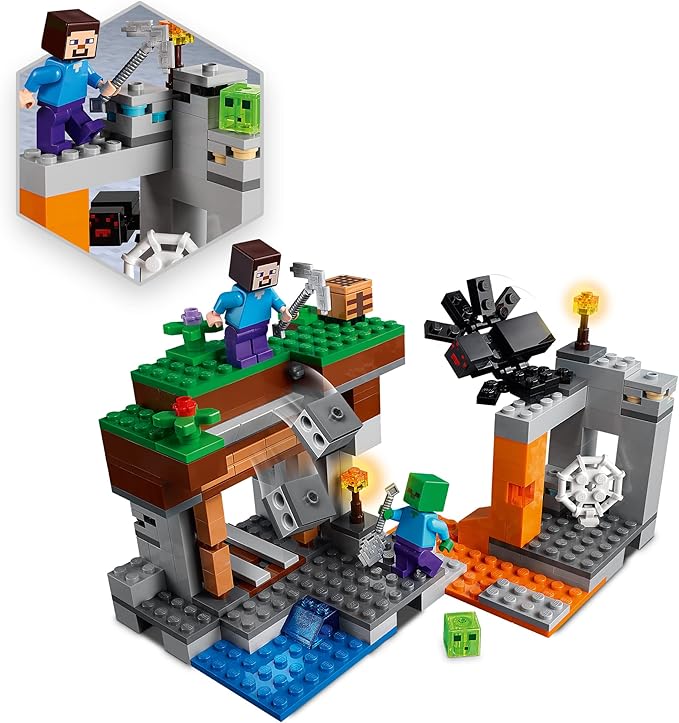 Lego Minecraft The Abandoned Mine Building Toy Zombie Cave with Slime Steve &amp Spider Figures Gift idea for Kids Boys and Girls Age 7 Plus 21166