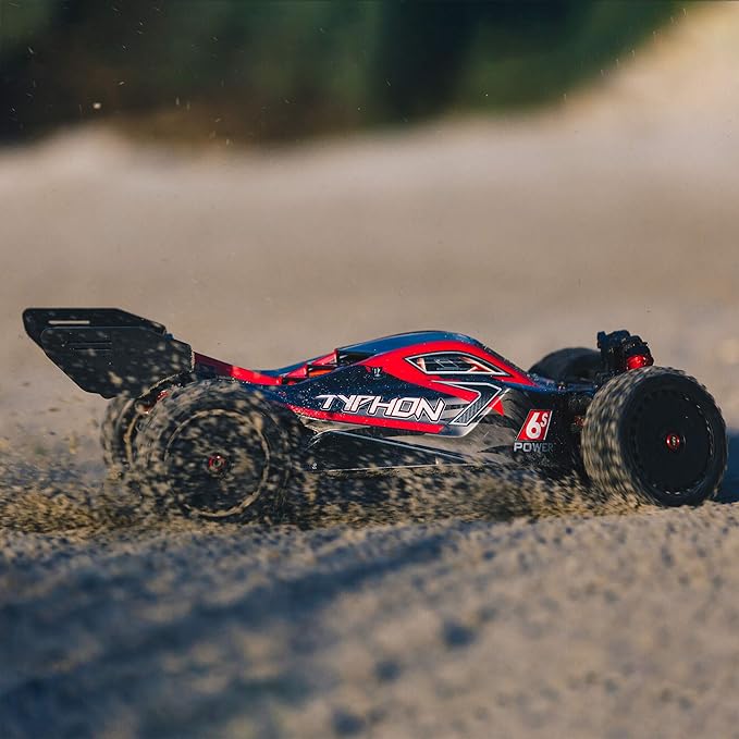 ARRMA RC Car 1/8 Typhon 6S V5 4WD BLX Buggy with Spektrum Firma RTR (Ready-to-Run) Black and Red ARA8606V5