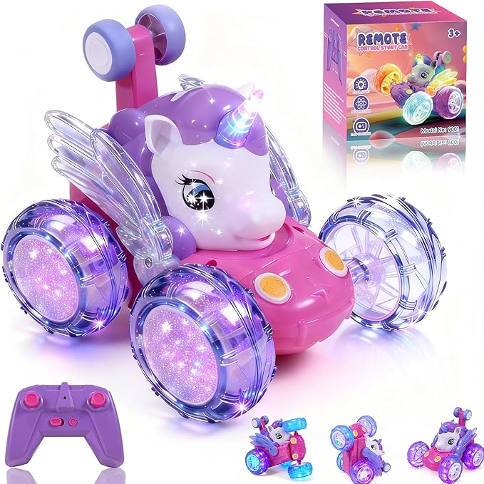 Unicorn Toys RC Car for Girls 4-6 Beginner-Friendly Cute Remote Control Toy - High-Speed All-Terrain 360°Flips Stunt &amp Cool Blinky Lights Ideal Christmas Birthday Gift for Age 3 4 5 6 7 8 - Purlpl