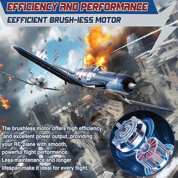 LEAMBE Brushless 4 Channel RC Plane F4U Corsair 500mm Remote Control Airplane Fighter RTF with 6-Axis Gyro 3 Modes &amp Aerobatics for Beginners &amp Adults