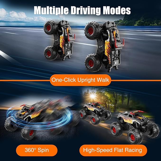 Remote Control Monster Truck Waterproof - 1:16 Scale RC Truck Rc Cars for Boys Age 8-12 Christmas Birthday Gifts 4WD All Terrain Off-Road Pickup Toys for 8 9 10 11 12 Year Old Black