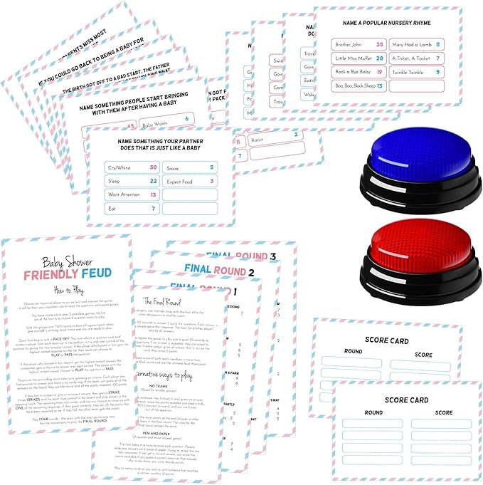Baby Shower Friendly Feud Game with 2 Answer Buzzers Feud Card for Family Game Night Fun Trivia Quiz for Party Office Class Groups Team Building