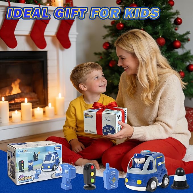 Remote Control Car for Toddlers - Birthday Gifts for Boys and Kids Ages 18+ Months 2 3 4 5 Years 2.4GHz RC Interactive Cartoon Police Car with Lights Sounds &amp Music