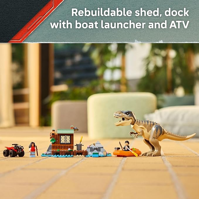 LEGO Jurassic World T. rex River Escape - Dinosaur Toy for Kids Boys and Girls Ages 5-7 - Jurassic World Toy Boat Minifigures - Creative Dinosaur Gift for Movie Fans - 76975