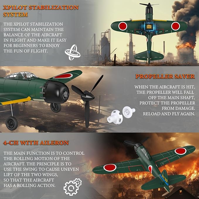 RC Plane 4 Channel Remote Control Airplanes 4-CH RC Airplane Ready to Fly Zero-Fighter Radio Controlled Aircraft for Beginners with Xpilot Stabilization System One Key Aerobatic Airplane