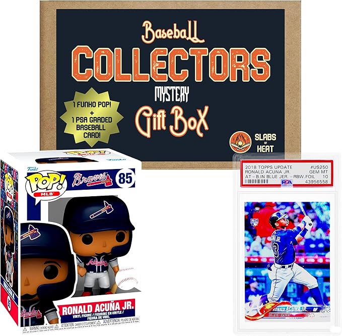 Baseball Collector's Mystery Gift Box: Ronald Acuna Jr Edition│ONE PSA Graded Baseball Card &amp ONE Authentic Funko Pop │Ideal Gift for Collectors &amp Baseball Fans