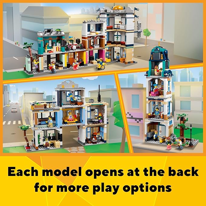 LEGO Creator Main Street 31141 Building Toy Set 3 in 1 Features a Toy City Art Deco Building Market Street Hotel Café Music Store and 6 Minifigures Endless Play Possibilities for Boys and Girls