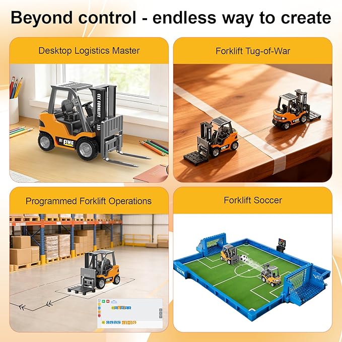 mini RC Forklift Toy - 1:64 Alloy Remote Control Crane with Liftable ForksSTEM Educational Construction Vehicle for Kids Age 6-12Christmas Birthday Gift(mini Forklift)