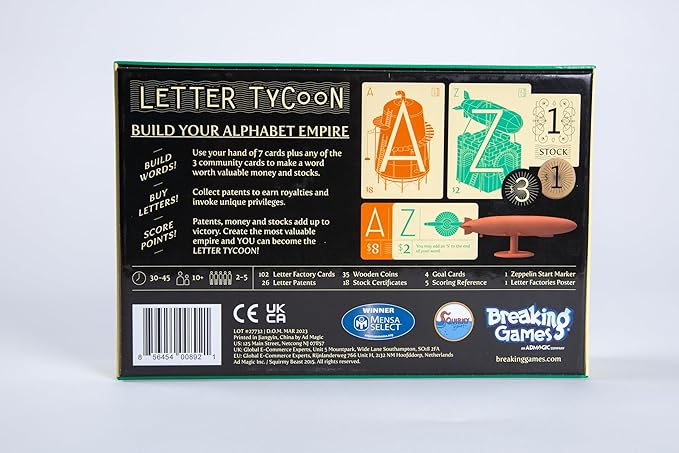 Letter Tycoon: Mensa Select Word-Building Strategy Game for Families and Friends Ages 10+ 2-5 Players