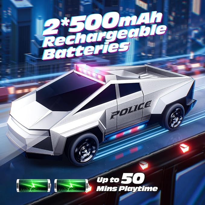 Tecnock RC Truck for Kids 1:18 Scale Police Remote Control Truck with LED Lights 2 Rechargeable Batteries 2.4GHz All-Terrain RC Car Toys Gift for Boys Girls Aged 3-8 8-12