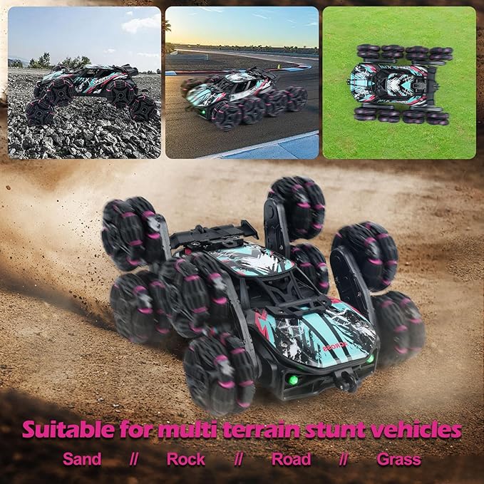 MagicKidz 8 Wheels Gesture Sensing Car for Kids Ages 5 6 7 8 9 10 11 12 - Birthday Gifts for Boys 5-7 8-12 Years Old 2.4GHz Off-Road Remote Control Stunt Toy with Spray &amp LED Lights 360-Degree F