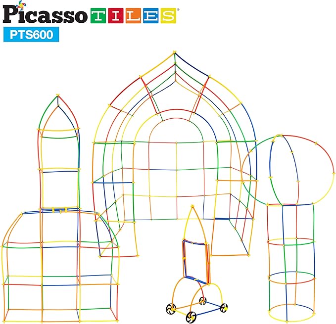 PicassoTiles 600pc Construction Toy Straw Building Set Children STEM Learning Interlocking Building Toys Creative Straw Connecting Builder Kits Early Education Kit for Kids Boys &amp Girls Ages 3+ PT