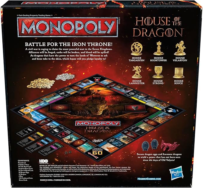 Monopoly House of the Dragon Edition Board Game | Based on the Hit TV Series | Ages 17 and Up | 2 to 6 Players | Strategy Games (Amazon Exclusive)