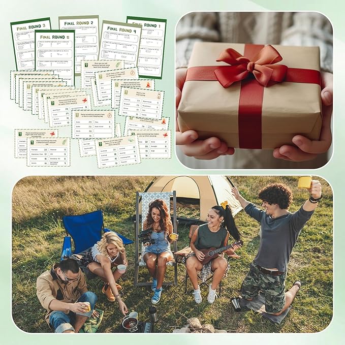 30 Pcs Camping Friendly Feud Game Set Camping Party Game Trivia Quiz with 18 Card 2 Buzzer for Adults Family Games Activities Party Supplies Battery Not Included