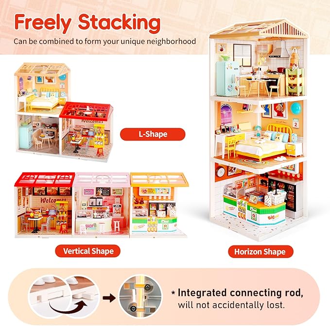 LED Building Blocks for Adults 1:24 DIY Miniature Dollhouse Kits with Roof &amp Dustproof Cover Tiny House Toy Building Sets for Kids Ages 8-12-15 Birthday Hobbies Gift for Men Women Boy Girl