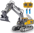 Remote Control Excavator Toys for Boys Age 6-12 Rechargeable 11 CH RC Construction Vehicles Truck with Sound Light Metal Shovel Birthday for Kids 7 8 9 10+ Year Old(2.4 GHz)