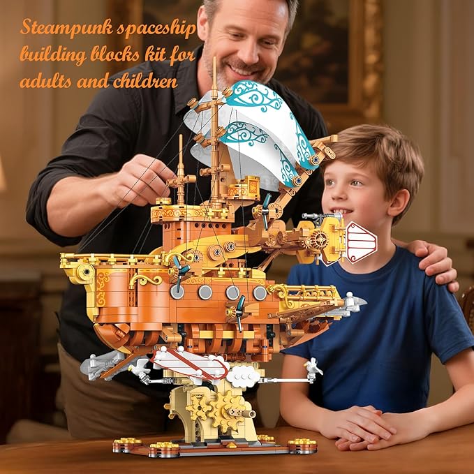 Pirate Ship Building Blocks Set for Adults (1864Piece) Fantasy Steampunk Spaceship Model for Home Office Collection Birthday Gifts for Building Blocks Lover