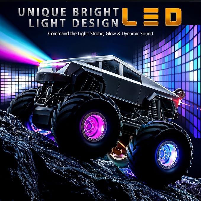BEZGAR Cyber Truck Toy - 2.4GHz 1:20 4WD Remote Control Car for Boys 8-12 with Colorful Lights 360° Rotation - RC Car Toy for Boys Girls Age 6 7 8 9 10 Years Old Birthday Gifts(Silver)