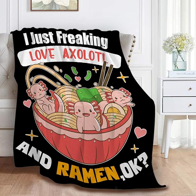 Freaking Love Axolotl and Ramen Blanket Gifts for Girls Boys Women - Super Soft Cozy Warm Throw Sheet for Couch Bed Sofa Office Decor All Season 60x80 for Adult