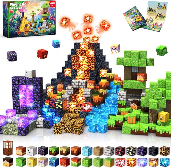 300 PCS Magnetic Blocks with Light Blocks - Easter Toys for Boys and Girls Age 3+ Years Old Magnet Tiles Toys for Kids Boys and Girls Magnetic Building Blocks Cubes Stacking Magnets for Kids