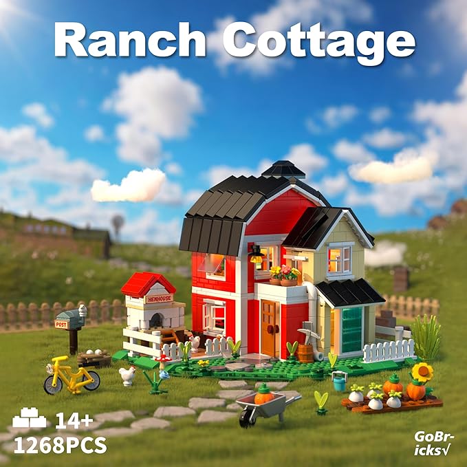 Farmhouse Building Sets Ranch Cottage Toy Buildings Blocks for Adults LED Lights Model Building Kits Birthday Office Home Decor for Boys Girls Teens 14+ 1268PCS