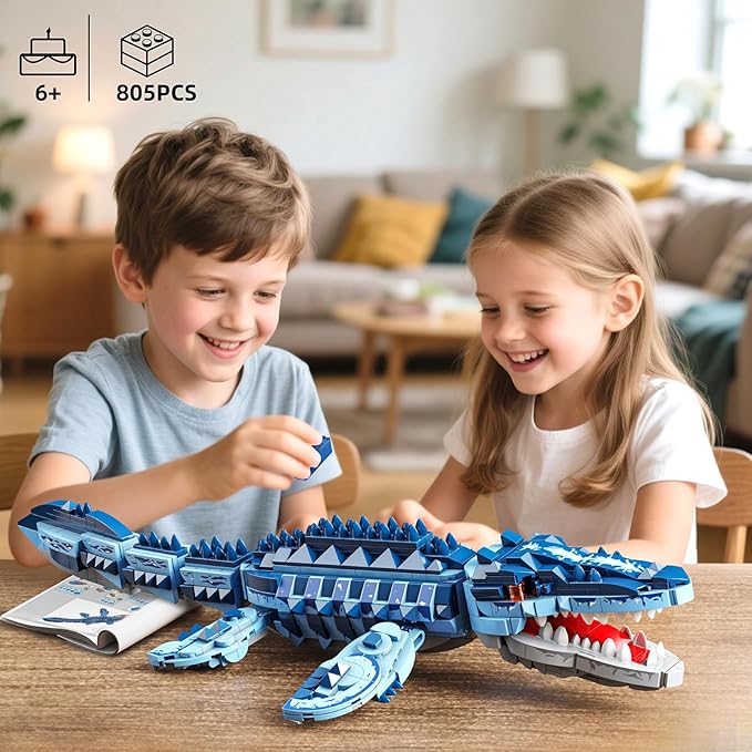 Mosasaurus Dinosaur Building Blocks Set 805 PCS Dinosaur World Building Toy Jurassic Ocean Animal Model Collection Toys for Home Decor Birthday Gift for Adults Boys Age 8-12
