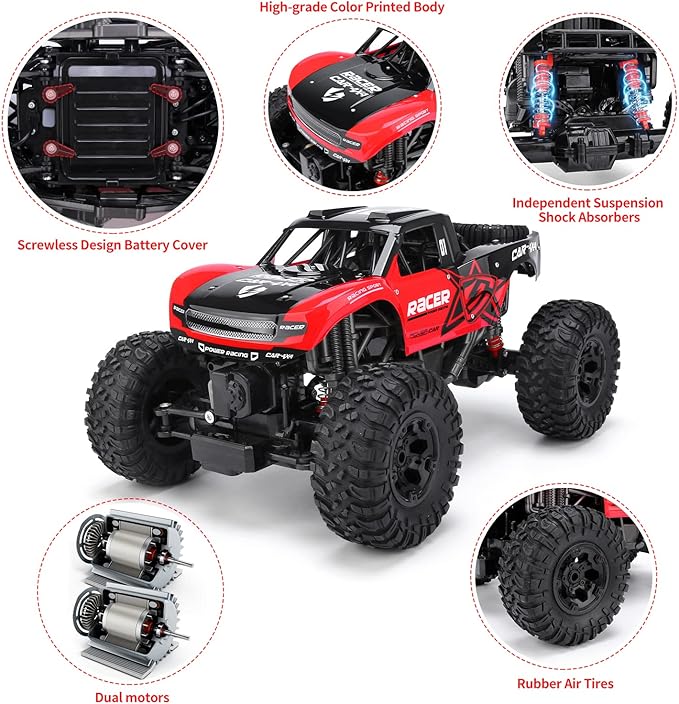 RC Trucks 4x4 Offroad Waterproof - 1:12 Scale Large Amphibious Remote Control Car Dual Motors Crawler Vehicle Monster Truck Toys with 2 Rechargeable Batteries Best Gift for Kids Adults