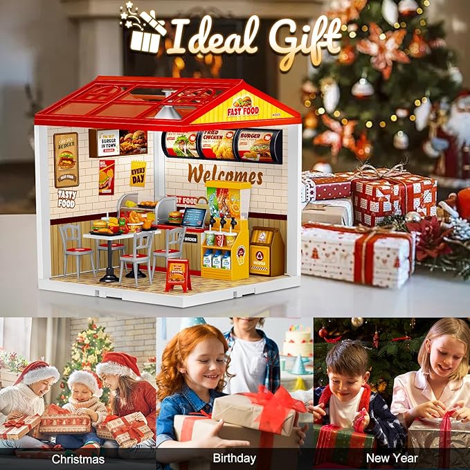 LED Building Blocks for Adults 1:24 DIY Miniature Dollhouse Kits with Roof &amp Dustproof Cover Tiny House Toy Building Sets for Kids Ages 8-12-15 Birthday Hobbies Gift for Men Women Boy Girl