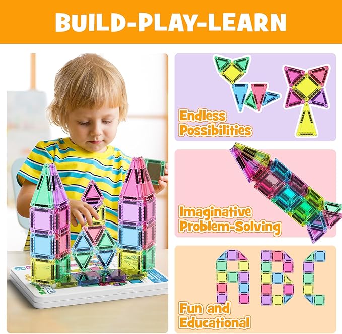 42PCS Mini Magnetic Tiles Travel Set with Iron Storage Box - Portable STEM Building Blocks for Kids 3-8 Montessori Educational Magnet Toys for Airplane Car Rides &amp On-The-Go Play