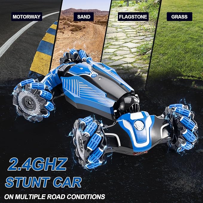 RC Stunt Car 2.4GHz 4WD Drive Remote Controlled Gesture Sensor Toy Car Hand Remote Control car with 360° Flipping Light and Music Children's Toys for Boys and Girls Aged 5-13