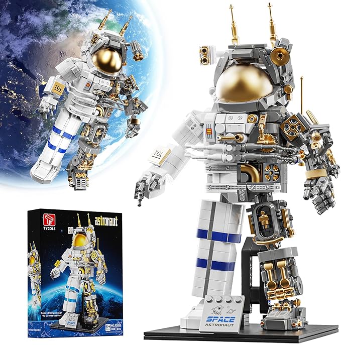 Space Astronaut Building Block Set860Pcs Spaceman Building Toys with Display Stand Cool Translucent Design Collection for Home Office Decor Christmas Birthday Gift for Adults&amp Boys Age 8-12