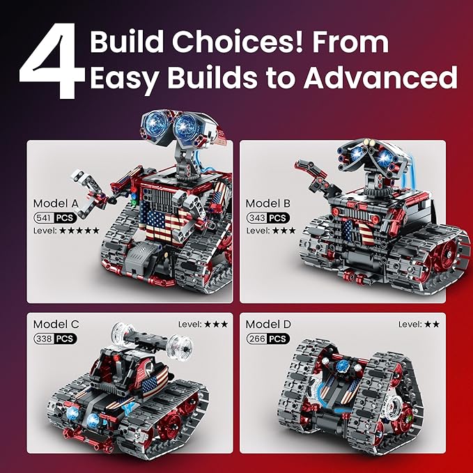 Sillbird Robot Building Kit with Remote Control Gifts for Kids Boys Ages 8-12 STEM Coding Robotic Technic Tracked Racer Car Toys for Birthday - Build 4in1 Model with 631 Pieces