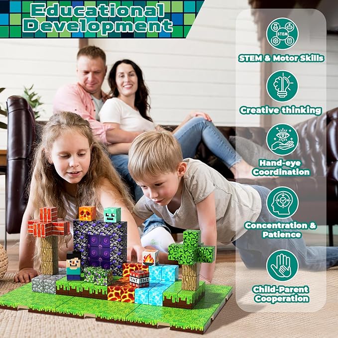 150PCS Magnetic Blocks with 6 Base Plate - Building Blocks Cubes for Kids Ages 4-8 STEM Magnet Building Toys Boys Girls Easter Birthday Gifts Preschool Educational Learning Toy for 3+ Years Old