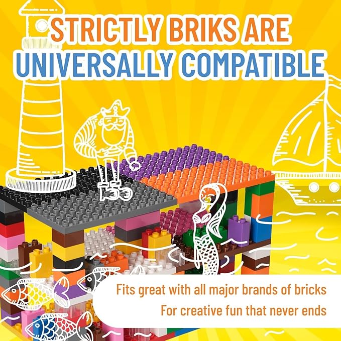 Strictly Briks Big Brick Building Set - Stackable Block Set &amp Base Plates - Vibrant Rainbow Block Variety - Compatible with Lego for Expanded Play - 96 Pieces Rainbow