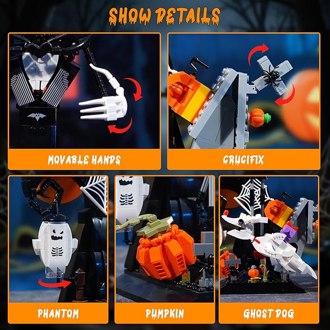 Xbert Skeleton Halloween Toy Building Set Nightmare Before Christmas Halloween Decor PumpkinCrucifix Cobweb Ghost Dog Jack Skellington Haunted Horror Building Blocks Sets Halloween 2025