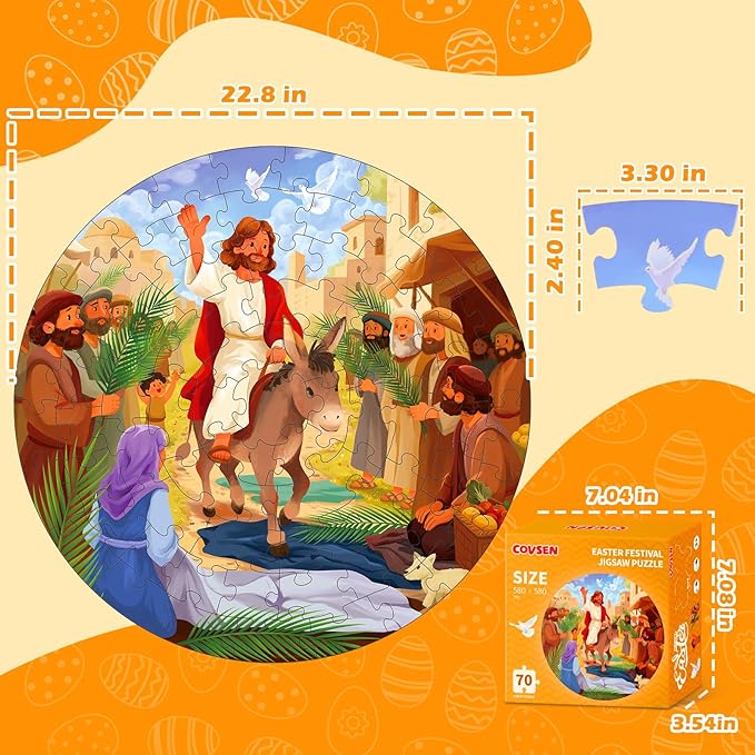 Christian Easter Gifts for Kids 70 Piece Jesus Floor Puzzles for Kid Easter Basket Stuffers Christian Educational Toy for Sunday School Holy Week Palm Sunday Gift Boys Girls Ages 3-8