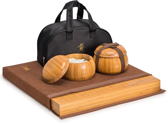 Yellow Mountain Imports Bamboo 2-Inch Reversible 19x19 / 13x13 Go Game Set Board with 9.2mm Double Convex Yunzi Stones and Bamboo Bowls - Classic Strategy Board Game (Baduk/Weiqi)